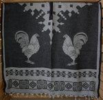ROOSTER GALLOS cockfighting 2 sided reversible Mexican Poncho rebozo Gaban ZARAPE