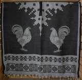 ROOSTER GALLOS cockfighting 2 sided reversible Mexican Poncho rebozo Gaban ZARAPE
