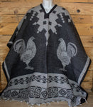 ROOSTER GALLOS cockfighting 2 sided reversible Mexican Poncho rebozo Gaban ZARAPE