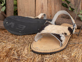 MENS LEATHER 2 strap COWHAIR black & white mexican sandals with tire sole Size 10 Huarache pelo de vaca