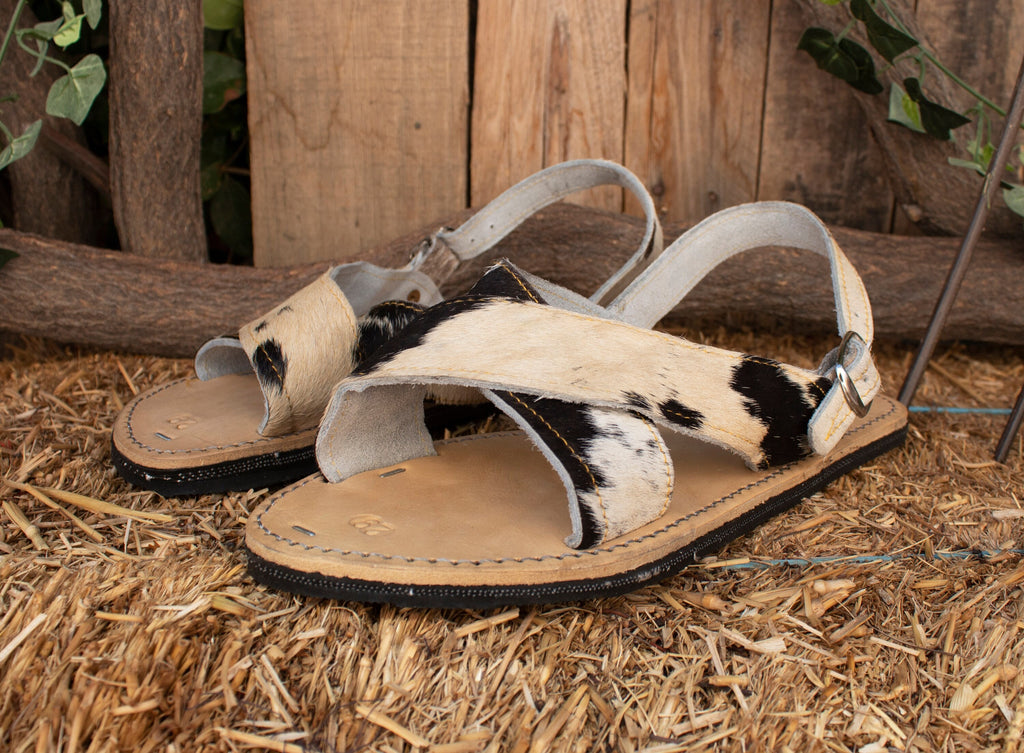 Men's Cross Leather Palm Slippers With Buckle Detail - Brown