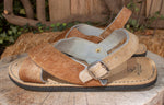 MENS LEATHER 2 strap brown COWHAIR mexican sandals with tire sole Size 9 Huarache pelo de vaca