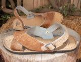 MENS LEATHER 2 strap brown COWHAIR mexican sandals with tire sole Size 9 Huarache pelo de vaca