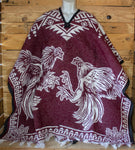 ROOSTER GALLOS cockfighting 2 sided reversible Mexican Poncho rebozo Gaban ZARAPE