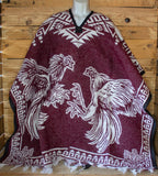 ROOSTER GALLOS cockfighting 2 sided reversible Mexican Poncho rebozo Gaban ZARAPE
