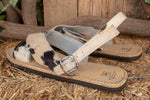 MENS LEATHER 2 strap COWHAIR black & white mexican sandals with tire sole Size 10 Huarache pelo de vaca