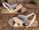 MENS LEATHER 2 strap COWHAIR black & white mexican sandals with tire sole Size 10 Huarache pelo de vaca