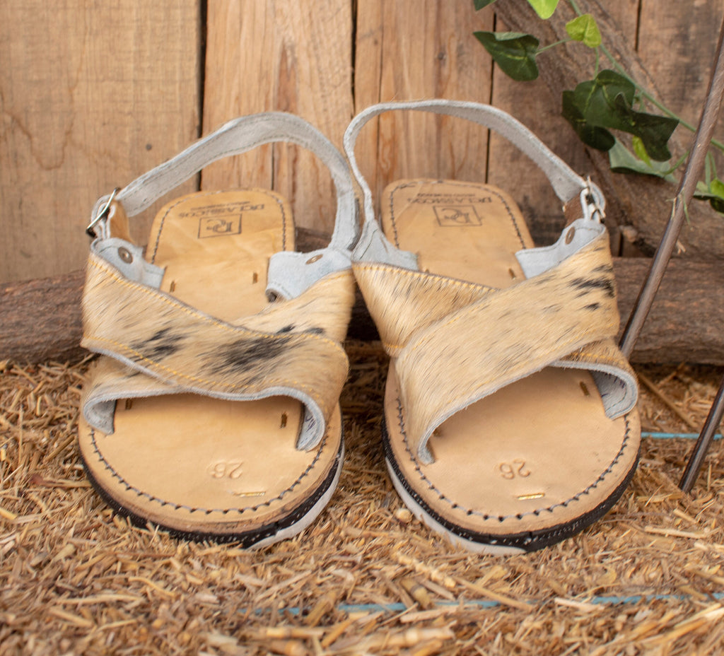 MENS LEATHER 2 strap COWHAIR mexican sandals with tire sole Size 7