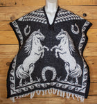 CHILDRENS YOUTH kids WESTERN Horse horseshoe 2 sided reversible Mexican Poncho rebozo gaban caballo