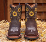 GIRLS TODDLER YOUTH WESTERN LEATHER SQUARE TOE COWGIRL BOOTS
