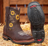 GIRLS TODDLER YOUTH WESTERN LEATHER SQUARE TOE COWGIRL BOOTS