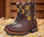 GIRLS TODDLER YOUTH WESTERN LEATHER SQUARE TOE COWGIRL BOOTS