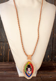 JESUS MALVERDE NARCO SAINT COLORED LEATHER NECKLACE PENDANT