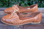 WOMENS LEATHER LACED BROWN HUARACHE MEXICAN SANDAL