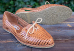 WOMENS LEATHER LACED BROWN HUARACHE MEXICAN SANDAL