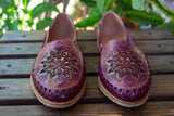 WOMENS PURPLE LEATHER HUARACHE MEXICAN SANDAL