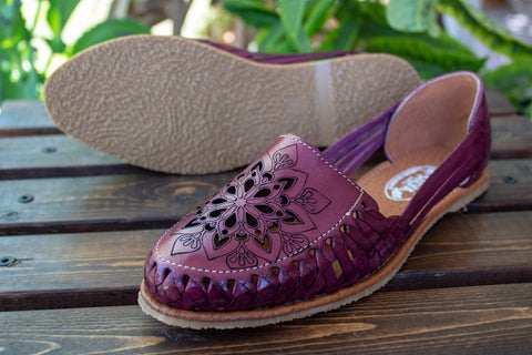 WOMENS PURPLE LEATHER HUARACHE MEXICAN SANDAL MexicanSandals