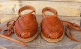 WOMENS LEATHER LACE UP FLAT HUARACHE MEXICAN SANDALS