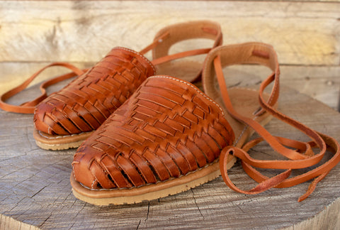 WOMENS LEATHER LACE UP FLAT HUARACHE MEXICAN SANDALS