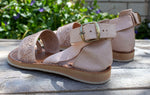 WOMENS TAN LEATHER STAMPED OPEN TOE MEXICAN SANDAL