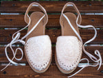 WOMENS LEATHER LACE UP ROSE STAMPED HUARACHE MEXICAN SANDALS