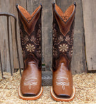 WOMENS LEATHER EMBROIDERED RUSTIC SQUARE TOE RODEO COWGIRL BOOTS
