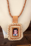 JESUS MALVERDE NARCO SAINT SQUARED LEATHER NECKLACE PENDANT