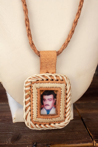 JESUS MALVERDE NARCO SAINT SQUARED LEATHER NECKLACE PENDANT