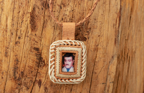 JESUS MALVERDE NARCO SAINT SQUARED LEATHER NECKLACE PENDANT