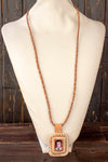 JESUS MALVERDE NARCO SAINT SQUARED LEATHER NECKLACE PENDANT