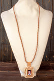 JESUS MALVERDE NARCO SAINT SQUARED LEATHER NECKLACE PENDANT
