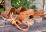 WOMENS LEATHER LACE UP FLAT EMBROIDERED HUARACHE MEXICAN SANDALS