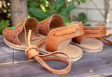 WOMENS LEATHER LACE UP FLAT EMBROIDERED HUARACHE MEXICAN SANDALS